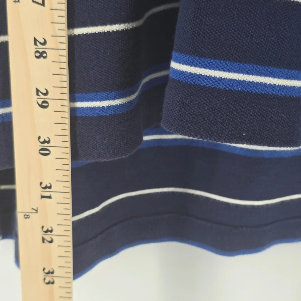 Polo Ralph Lauren Polo Shirt Mens L Navy Blue Striped Short Sleeve Cotton Pique